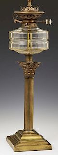 Brass and Crystal Columnar Oil Lamp, 19th c., with