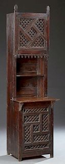 French Brittany Style Carved Pine Narrow Cupboard,