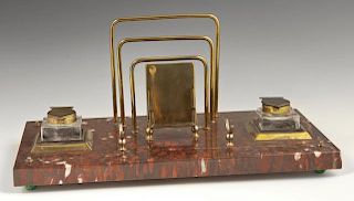 French Gilt Bronze and Rouge Marble Inkstand, earl
