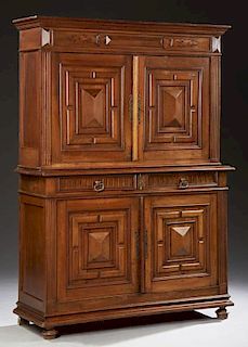 French Henri II Carved Walnut Buffet a Deux Corps,