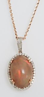 14K Rose Gold Pendant, with a cabochon oval 14.57