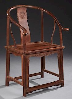 Chinese Carved Teak Horseshoe Armchair, early 20th