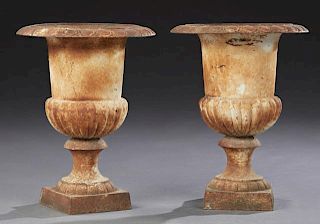 Pair of French Cast Iron Campana Form Urns, early