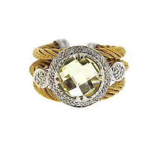 Charriol 18K Gold Diamond Lemon Quartz Triple Cable Ring