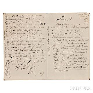 Brahms, Johannes (1833-1897) Autograph Letter Signed, [21 April 1877, Vienna].