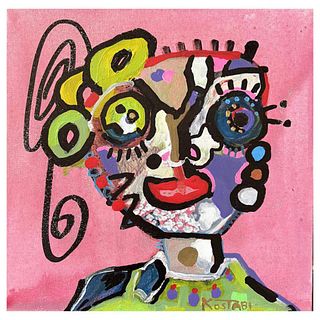 Paul Kostabi, "And the Day Came" Hand Signed Original Mixed Media on Canvas with Letter of Authenticity.