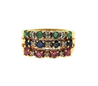 14K Gold Diamond Emerald Sapphire Ruby Band Ring