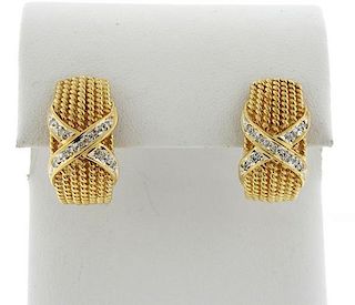 14k Gold Diamond X Half Hoop Earrings