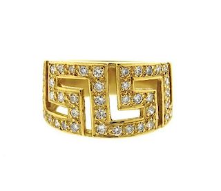 18K Gold Diamond Greek Key Band Ring