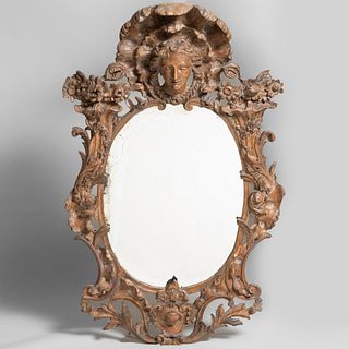 George II Style Carved Oak Oval Mirror