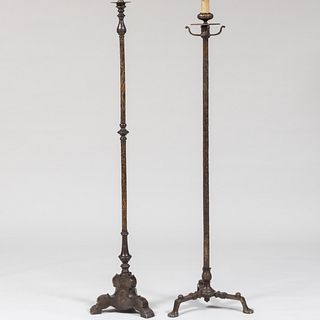 Two Similar Wrought-Iron and Steel Floor Lamps