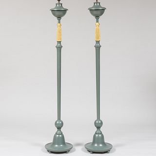 Pair of Painted and Parcel-Gilt Wood Floor Lamps, Designed by Thomas Jayne for the Knickerbocker Club
