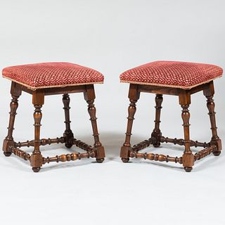 Pair of Italian Baroque Style Elm and Fruitwood Stools