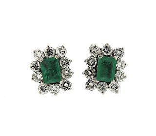 18k Gold Emerald Diamond Stud Earrings