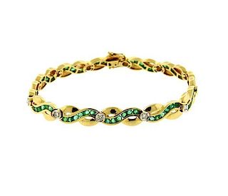 14k Gold Diamond Green Stone Bracelet