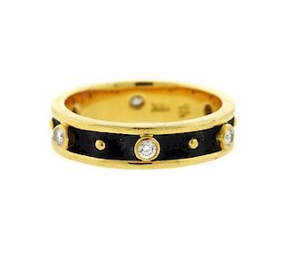 Hidalgo 18k Gold Diamond Enamel Band Ring