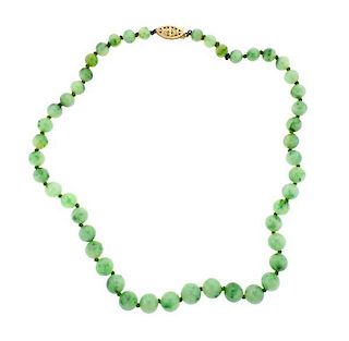 14k Gold Jade Bead Necklace
