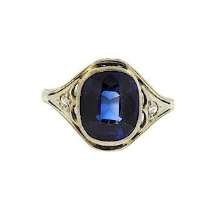 Art Deco 18k Gold Blue Stone Ring