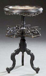 French Ebonized Beech Marble Top Lamp Table, c. 18