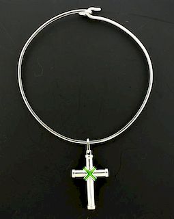 Tiffany &amp; Co Sterling Green Enamel Cross Pendant Necklace