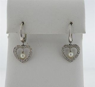 Tiffany &amp; Co Platinum Diamond Pearl Heart Earrings