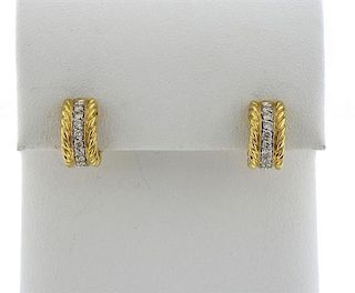David Yurman 18k Gold Diamond Cable Hoop Earrings