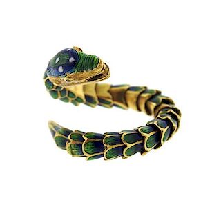 18k Gold Enamel Snake Flexible Ring