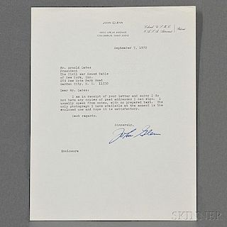 Glenn, John (b. 1921) Typed Letter Signed, 7 September 1972.