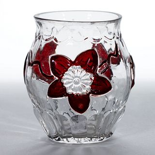 CLEMATIS (OMN) / FLOWER AND PLEAT - RUBY-STAINED TOOTHPICK HOLDER