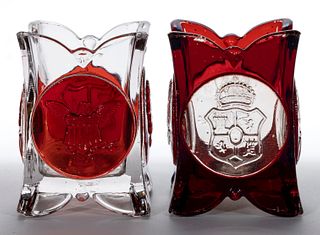 COLUMBIAN COIN / WORLD'S FAIR (OMN) - RUBY-STAINED TOOTHPICK HOLDERS, LOT OF TWO