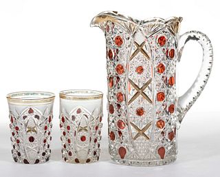 ROTEC - RUBY-STAINED THREE-PIECE WATER SET