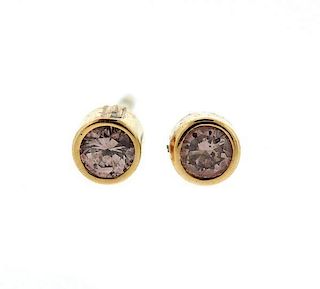 14k Gold Pink Diamond Stud Earrings