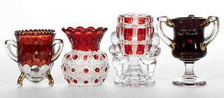 ASSORTED EAPG - RUBY-STAINED TOOTHPICK HOLDERS, LOT OF FOUR