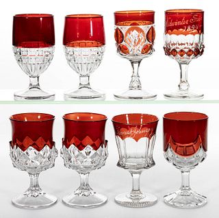 ASSORTED EAPG - RUBY-STAINED GOBLETS, LOT OF EIGHT