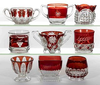 ASSORTED EAPG - RUBY-STAINED OPEN SUGAR BOWLS, LOT OF NINE