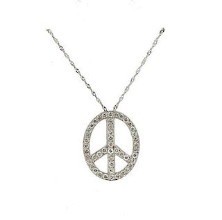 14K Gold Diamond Oval Peace Pendant Necklace