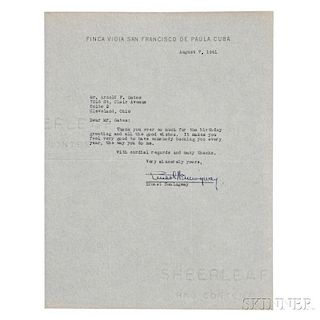 Hemingway, Ernest (1899-1961) Typed Letter Signed, 7 August 1941.