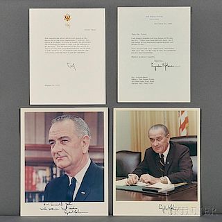 Johnson, Lyndon B. (1908-1973) Two Signed Color Photographs, Typed Letter Signed, and Printed Statement Signed.