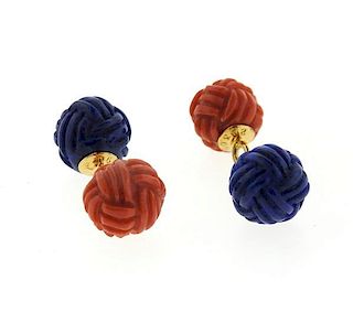 Trianon 18k Gold Carved Lapis Coral Cufflinks