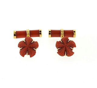 Trianon 18k Gold Carved Coral Cufflinks