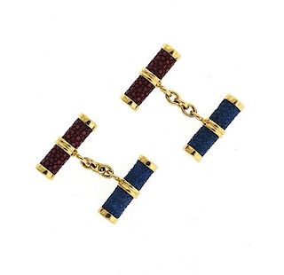 Trianon 18k Gold Red Blue Bar Cufflinks