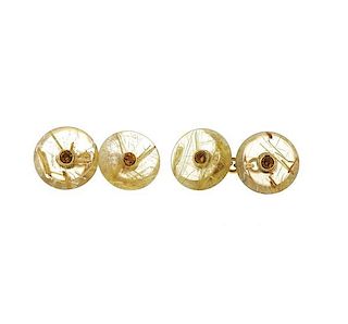 Trianon 18k Gold Rutilated Quartz Gemstone Cufflinks