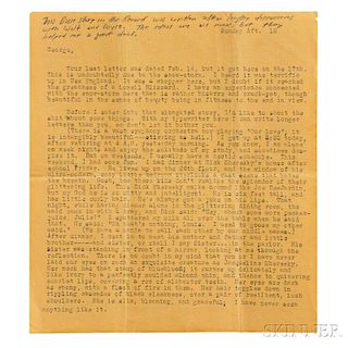 Kerouac, Jack (1922-1969) Typed Letter, with Manuscript Additions, [18 February 1940.]