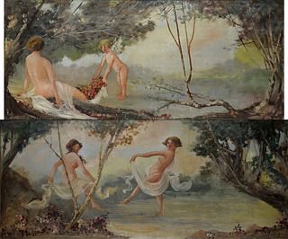 UNSIGNED PAIR OF FOREST NYMPH SCENES.