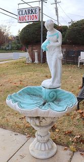Antique Painted Portland Cement Figural Fountain.