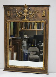 Midcentury Trumeau Style Carved Giltwood Mirror.