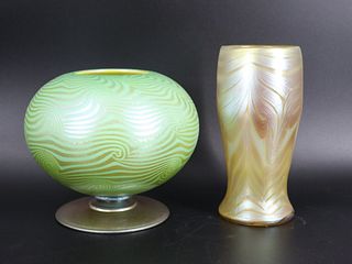 Loetz Vase Together With A Loetz (Attrib) Vase.