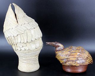 (2) Ceramic Bird Sculpture Vases.