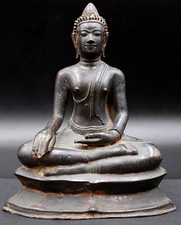 Thai, Possibly Uthong, Bronze Seated Buddha.