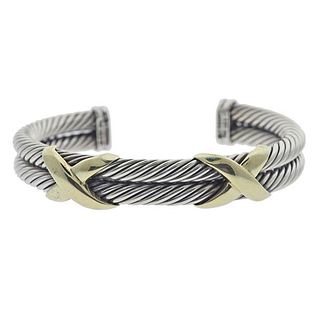David Yurman Silver 14k Gold X Cuff Bracelet